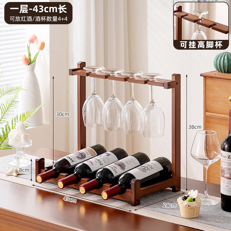 桌面酒架红酒杯架置物架酒柜展示架家用客厅多层红酒架子竹制Desk-top wine rack, wine glass holder, storage rack, wine cabinet display stand, multi-tiered wine rack for the living room, carefully selected bamboo design