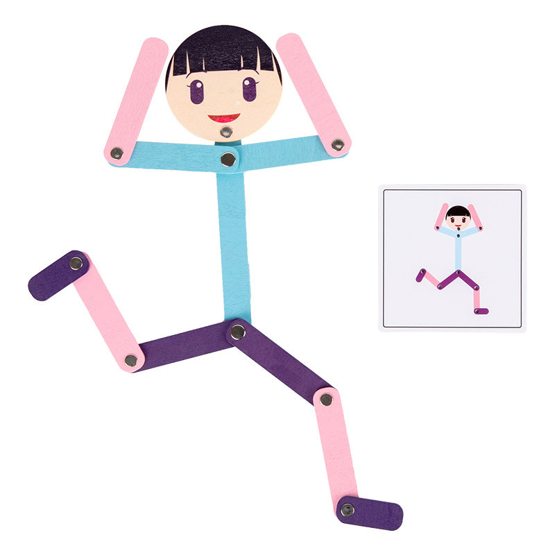 木制儿童益智早教运动小人玩具幼儿园大小中班创意区角手工材料Wooden Educational Early Learning Activity Figures for Children – Kindergarten Size, Suitable for Middle Class – Creative Corner Craft Materials
