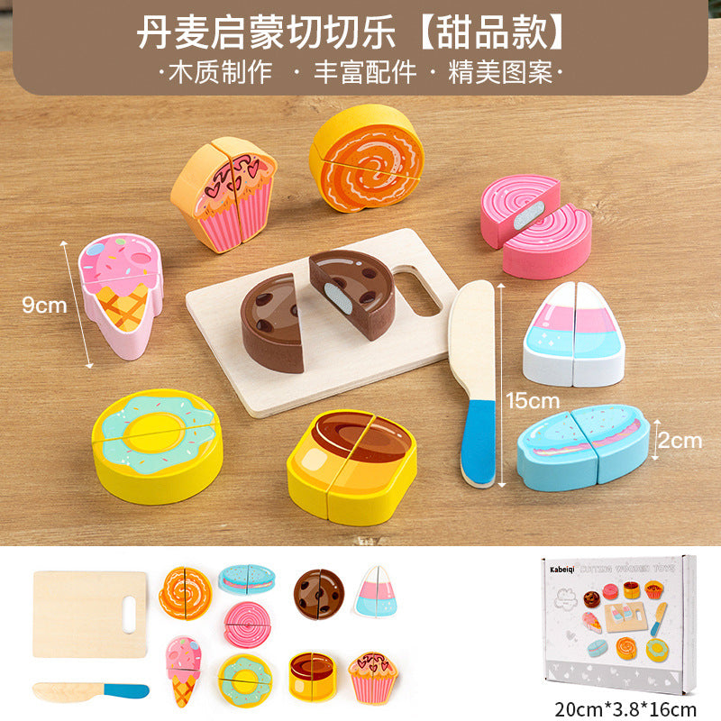 儿童木制厨房益智亲子仿真过家家魔术贴食物蔬菜水果切切乐玩具Children’s Wooden Kitchen Educational Parent-Child Role-Play Toy with Velcro Food, Vegetables and Fruit Chopping Game