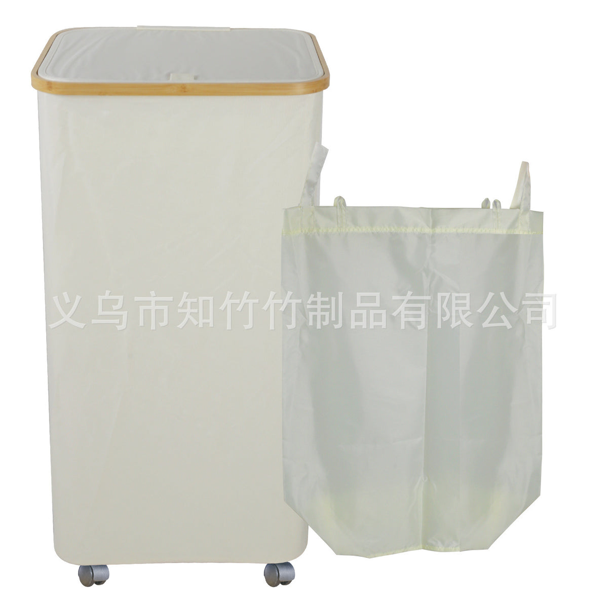 跨境脏衣篮卧室配内袋带盖可折叠竹木脏衣服收纳筐浴室脏衣篓衣物Cross-border laundry basket for the bedroom, with inner bag, lid and foldable bamboo and wood design; bathroom laundry basket for clothes