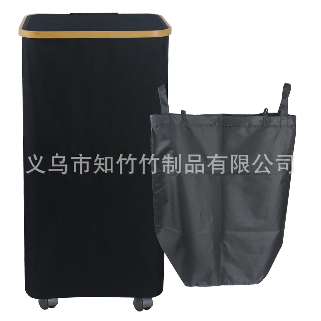 跨境脏衣篮卧室配内袋带盖可折叠竹木脏衣服收纳筐浴室脏衣篓衣物Cross-border laundry basket for the bedroom, with inner bag, lid and foldable bamboo and wood design; bathroom laundry basket for clothes