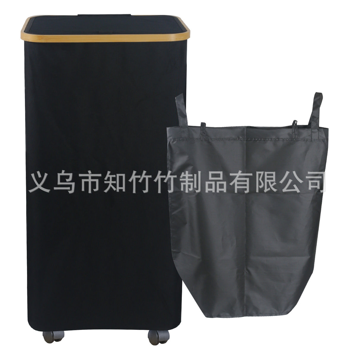 跨境脏衣篮卧室配内袋带盖可折叠竹木脏衣服收纳筐浴室脏衣篓衣物Cross-border laundry basket for the bedroom, with inner bag, lid and foldable bamboo and wood design; bathroom laundry basket for clothes