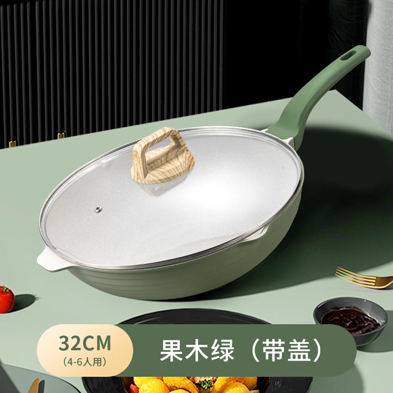 麦饭石不粘锅煎锅家用牛排炒菜锅电磁炉通用多功能无油烟炒锅Maifan Stone Non-Stick Frying Pan – Household Steak and Stir-Fry Pan, Suitable for Induction Hobs, Multi-Functional, Smoke-Free Stir-Fry Pan