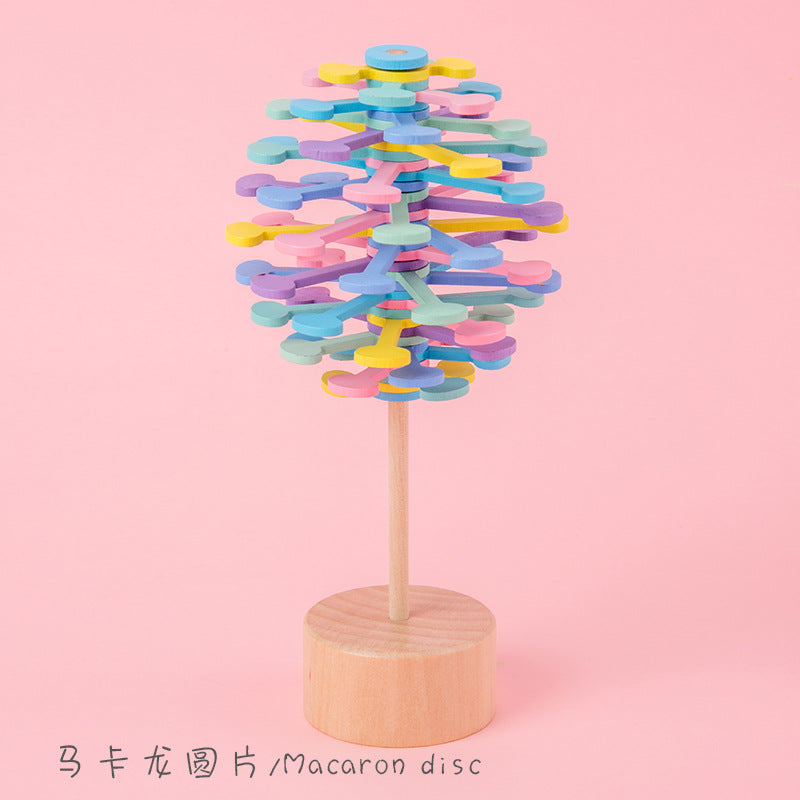 抖音同款木质旋转棒棒糖费氏数列创意办公室摆件成人解压减压玩具Douyin-style wooden spinning lollipop – Fibonacci sequence-inspired creative office ornament and stress-relief toy for adults
