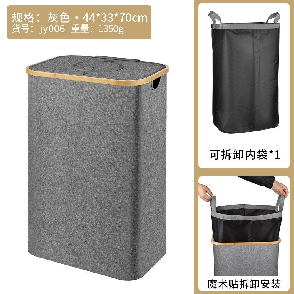 可折叠竹制牛津布收纳篮厨房饮料瓶回收筐大容量衣物杂物收纳筐Foldable Bamboo Oxford Cloth Storage Basket – Kitchen Beverage Bottle Recycling Basket, Large-Capacity Laundry and Miscellaneous Storage Basket