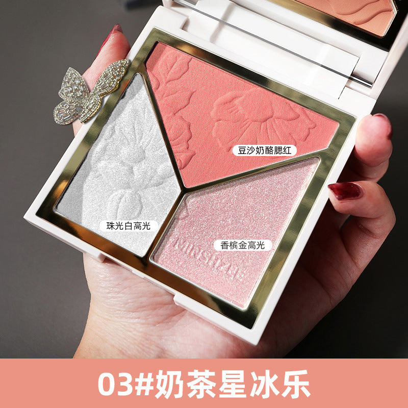 高光提亮修容盘闪粉哑光阴影腮红高光遮瑕修容一体盘盤跨境Highlighter and Contour Palette: Shimmer, Matte, Blush, Highlighter, Concealer and Contour All-in-One Palette – Cross-border