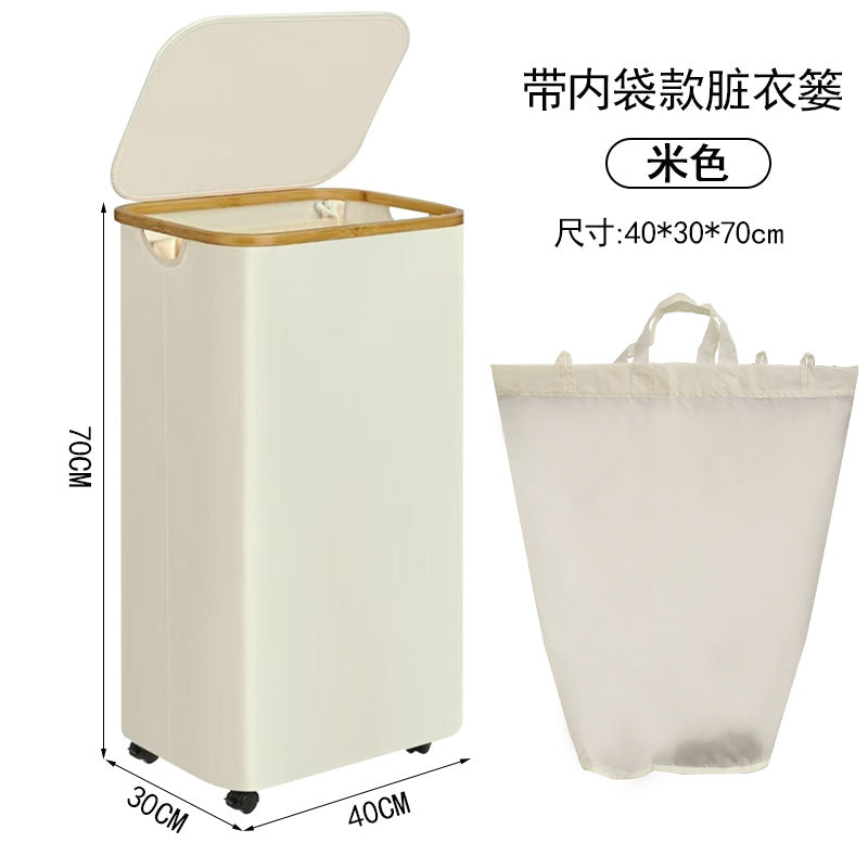 跨境亚马逊家用可折叠脏衣篓带盖收纳筐竹布艺配内袋浴室卧室爆款Cross-border Amazon Foldable Laundry Basket with Lid – Bamboo and Fabric Design with Inner Pocket – Best-seller for Bathrooms and Bedrooms