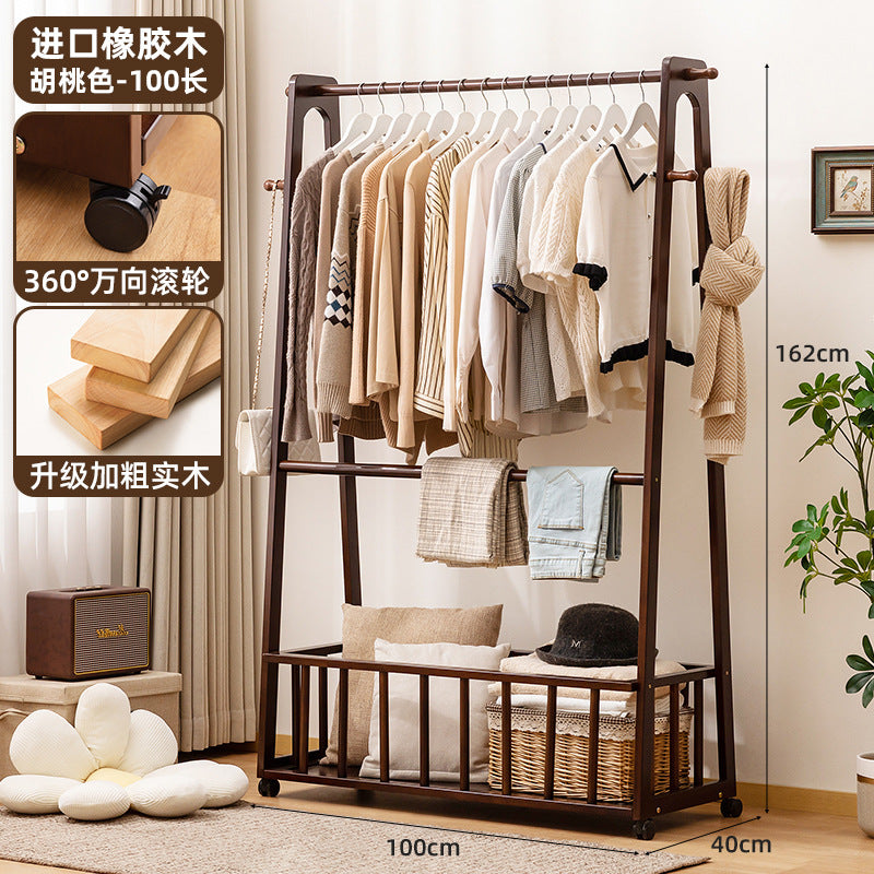 实木衣架衣帽架家用挂衣架挂衣服的落地架卧室立式简约架子挂衣架Solid wood clothes hangers, coat racks, household clothes hangers, floor-standing clothes racks, minimalist freestanding bedroom clothes racks
