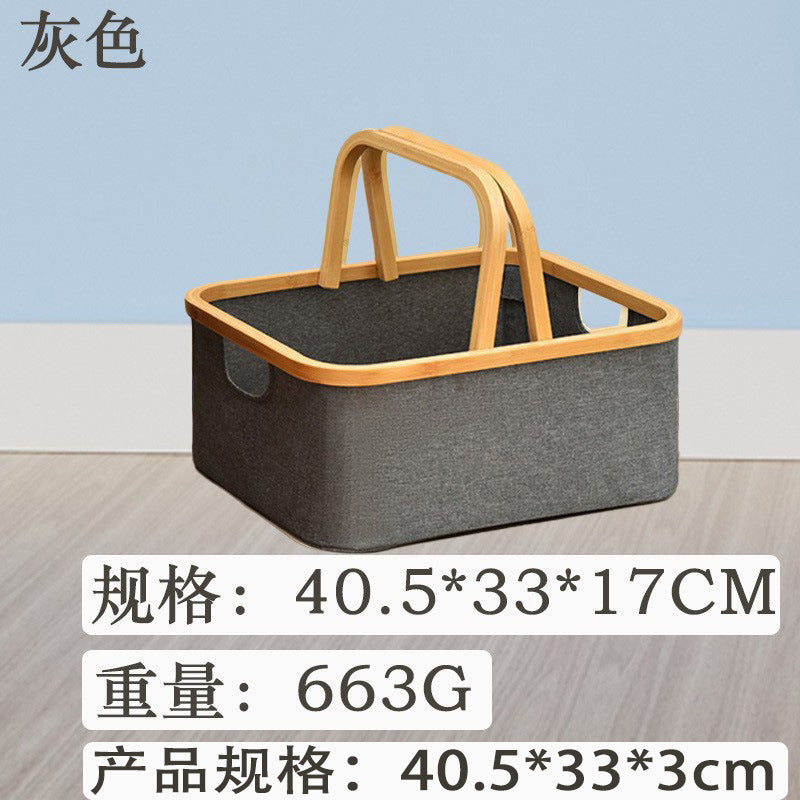 可折叠竹圈手提篮防水收纳篮牛津布收纳筐家用脏衣篮野餐收纳便携Foldable Bamboo-Rimmed Handbag, Waterproof Storage Basket, Oxford Fabric Storage Basket, Household Laundry Basket, Picnic Storage, Portable