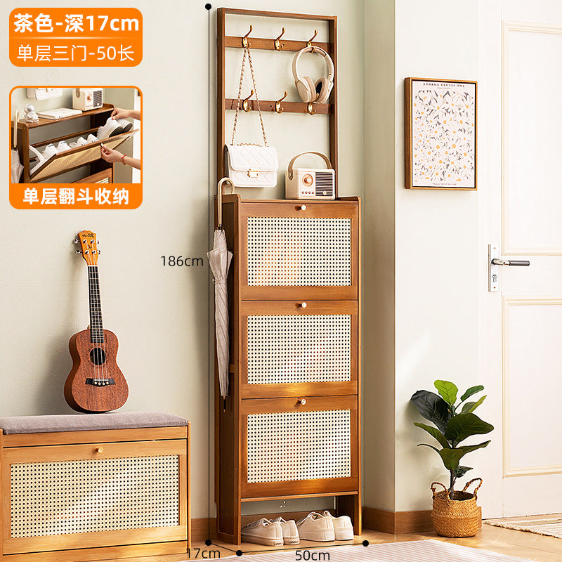 小户型超薄鞋柜家用一体收纳鞋架多层入门防尘走廊门口鞋架子Compact, ultra-slim shoe cabinet – all-in-one home storage unit with multiple tiers, dust-proof, for hallways and entranceways