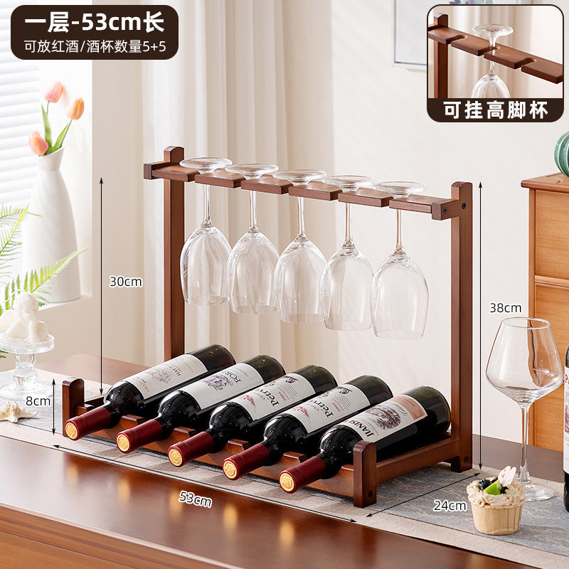 桌面酒架红酒杯架置物架酒柜展示架家用客厅多层红酒架子竹制Desk-top wine rack, wine glass holder, storage rack, wine cabinet display stand, multi-tiered wine rack for the living room, carefully selected bamboo design