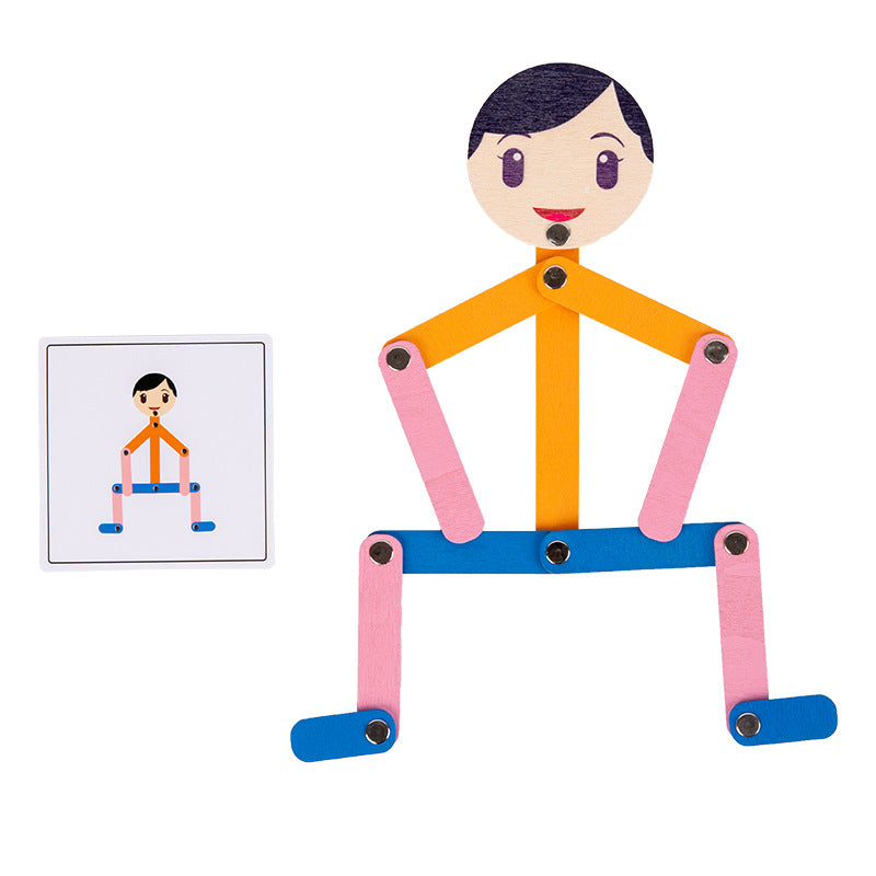 木制儿童益智早教运动小人玩具幼儿园大小中班创意区角手工材料Wooden Educational Early Learning Activity Figures for Children – Kindergarten Size, Suitable for Middle Class – Creative Corner Craft Materials