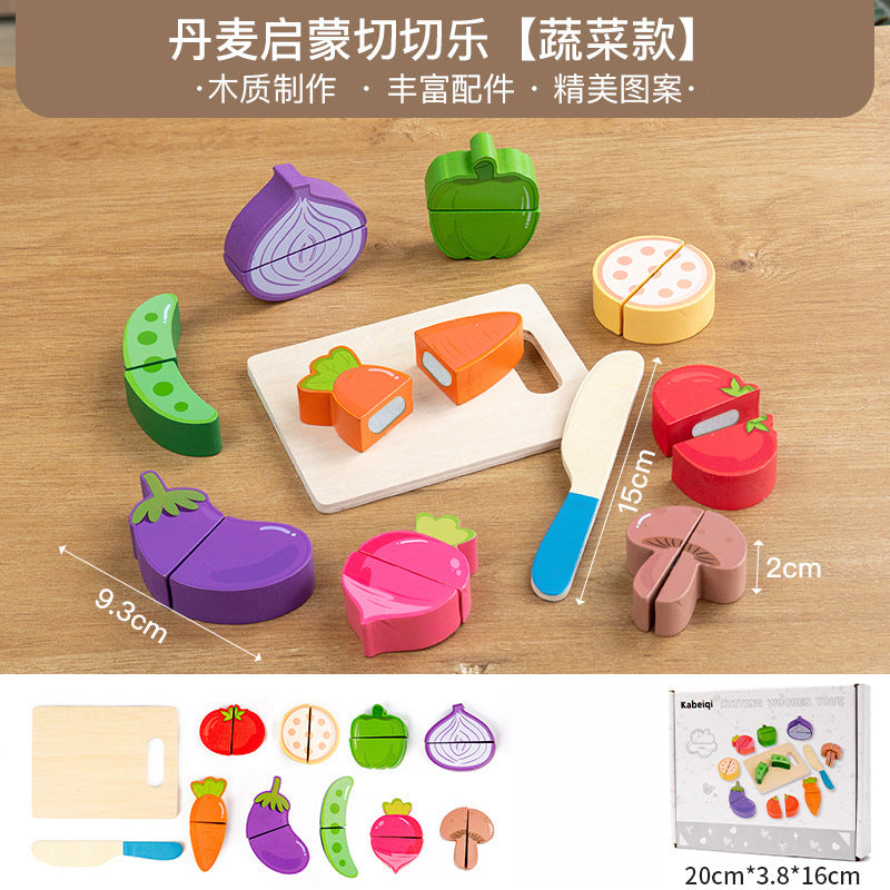 儿童木制厨房益智亲子仿真过家家魔术贴食物蔬菜水果切切乐玩具Children’s Wooden Kitchen Educational Parent-Child Role-Play Toy with Velcro Food, Vegetables and Fruit Chopping Game