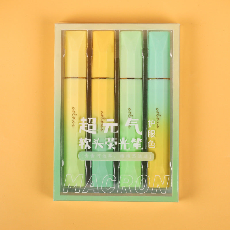 多巴胺色系大容量扁头荧光笔标记笔学生高颜值彩色划重点手帐笔Dopamine-coloured, high-capacity, flat-tip fluorescent highlighters – stylish, colourful pens for students to underline key points in their bullet journals
