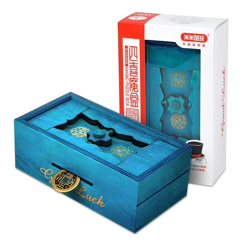 四喜魔盒创意解锁玩具 木质机关储存盒 减压解锁解套‘Four Joys Magic Box’ Creative Puzzle Toy – Wooden Mechanical Storage Box for Stress Relief, Puzzle-Solving and Unlocking