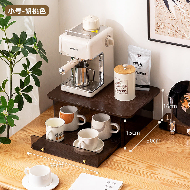 桌面杯架咖啡机置物架台面多层收纳柜家用防尘收纳多功能收纳架Desk-top cup holder, coffee machine storage rack, multi-tier countertop storage cabinet, household dust-proof storage, multi-purpose storage rack