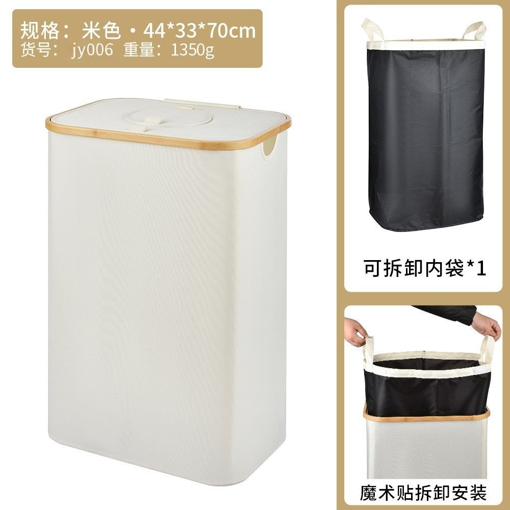 可折叠竹制牛津布收纳篮厨房饮料瓶回收筐大容量衣物杂物收纳筐Foldable Bamboo Oxford Cloth Storage Basket – Kitchen Beverage Bottle Recycling Basket, Large-Capacity Laundry and Miscellaneous Storage Basket