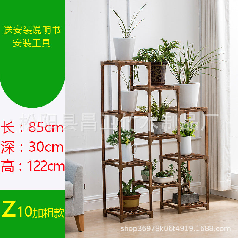 定制花架子室内实木花盆架客厅多层落地绿萝盆栽阳台可移动置物架Bespoke flower stand; indoor solid wood plant stand; multi-tiered floor-standing pothos planter for the living room; portable storage rack for the balcony