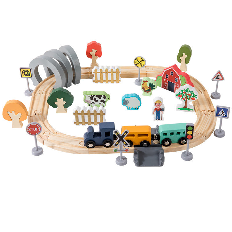 磁性电动小火车头木质轨道火车轨道交通玩具儿童益智趣味Magnetic Electric Toy Locomotive with Wooden Tracks – Railway Toy for Children: Educational and Fun