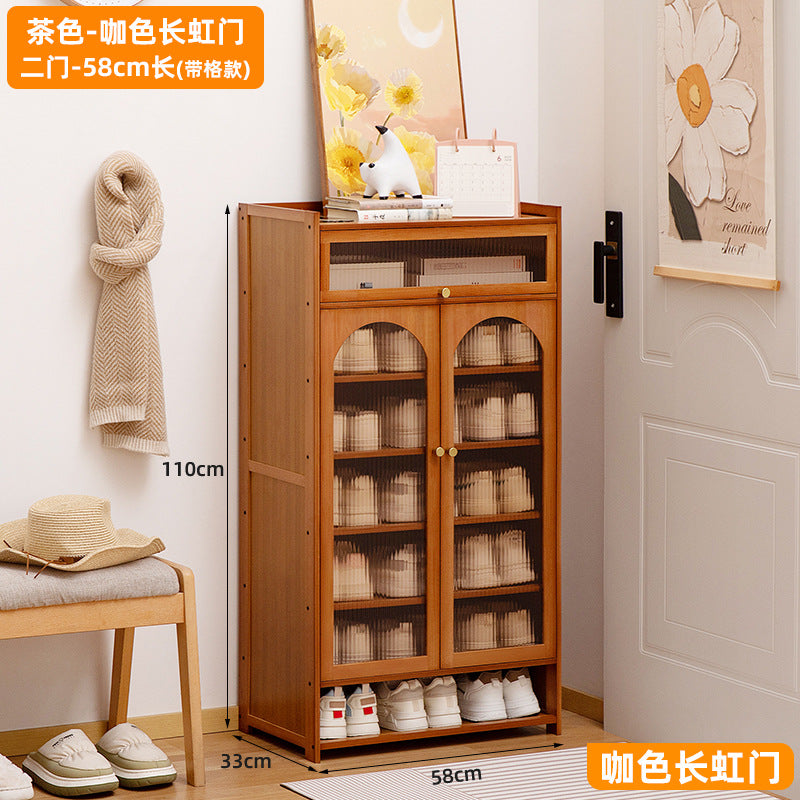 家用门口鞋柜小户型出租屋鞋架子带门多层一体落地简易收纳柜Home shoe cupboard for the hallway – shoe rack for small rented flats with doors, multi-tiered, all-in-one floor-standing storage unit