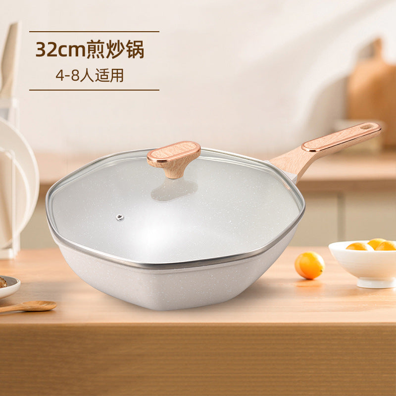麦饭石不粘锅八角锅家用厨房批发锅具炒菜锅平底锅电磁炉通用炒锅Maifan Stone Non-Stick Wok, Star-Shaped Wok, Household Kitchen, Wholesale Cookware, Stir-Fry Pan, Frying Pan, Suitable for Induction Hobs