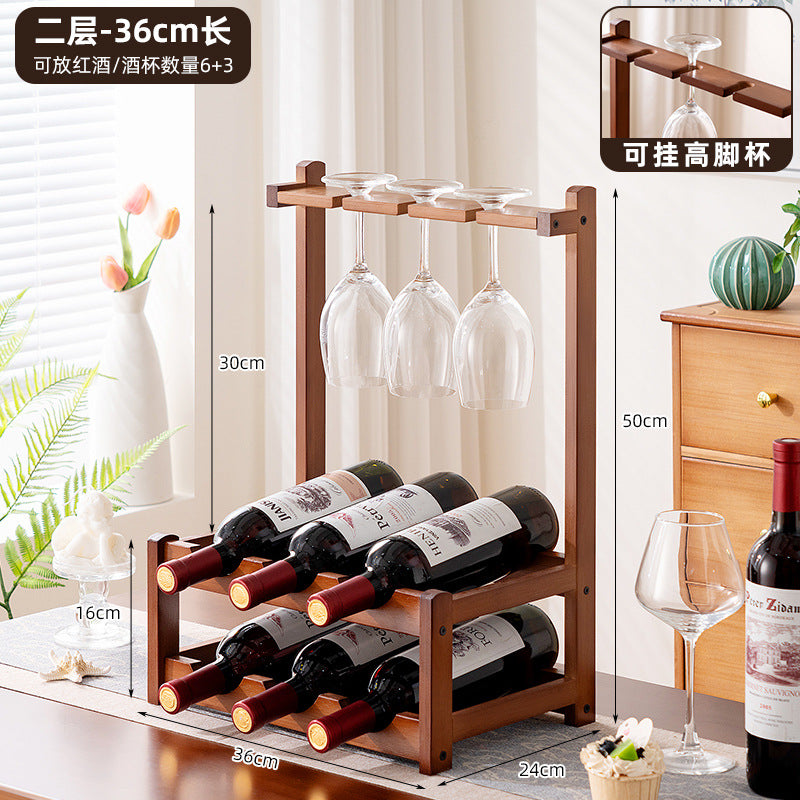 桌面酒架红酒杯架置物架酒柜展示架家用客厅多层红酒架子竹制Desk-top wine rack, wine glass holder, storage rack, wine cabinet display stand, multi-tiered wine rack for the living room, carefully selected bamboo design