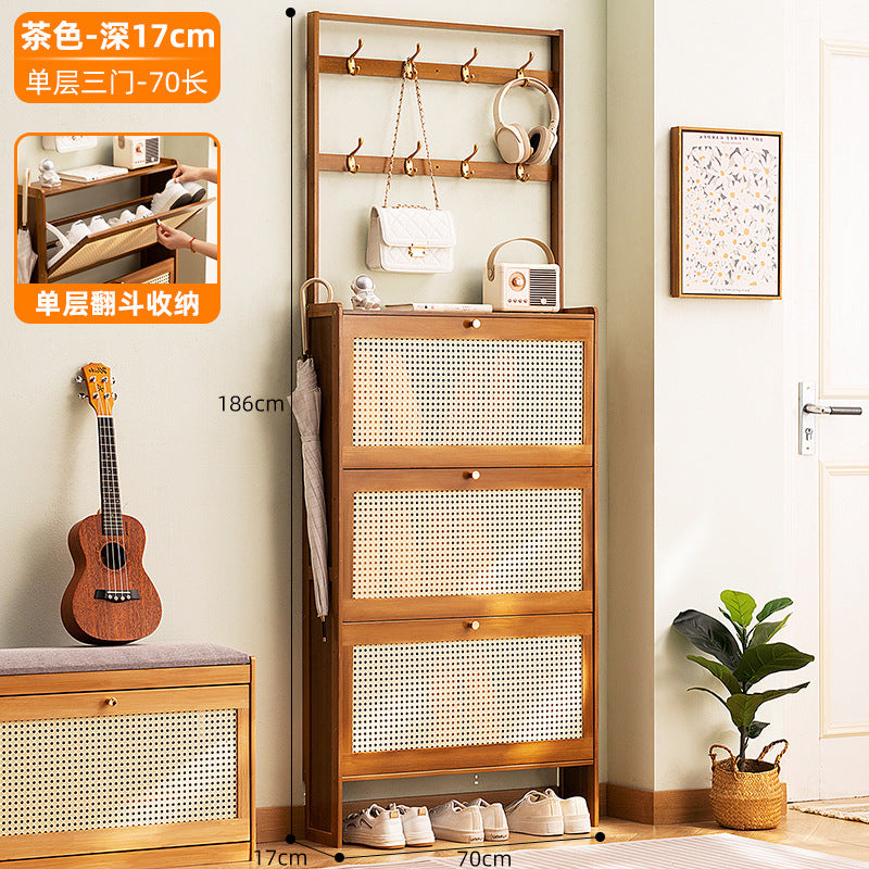小户型超薄鞋柜家用一体收纳鞋架多层入门防尘走廊门口鞋架子Compact, ultra-slim shoe cabinet – all-in-one home storage unit with multiple tiers, dust-proof, for hallways and entranceways