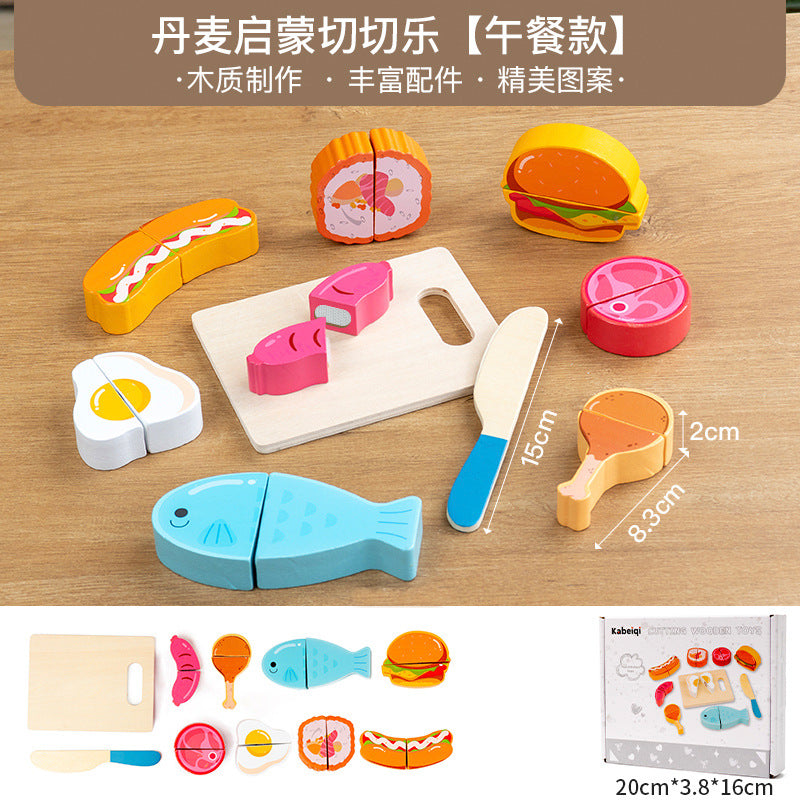 儿童木制厨房益智亲子仿真过家家魔术贴食物蔬菜水果切切乐玩具Children’s Wooden Kitchen Educational Parent-Child Role-Play Toy with Velcro Food, Vegetables and Fruit Chopping Game