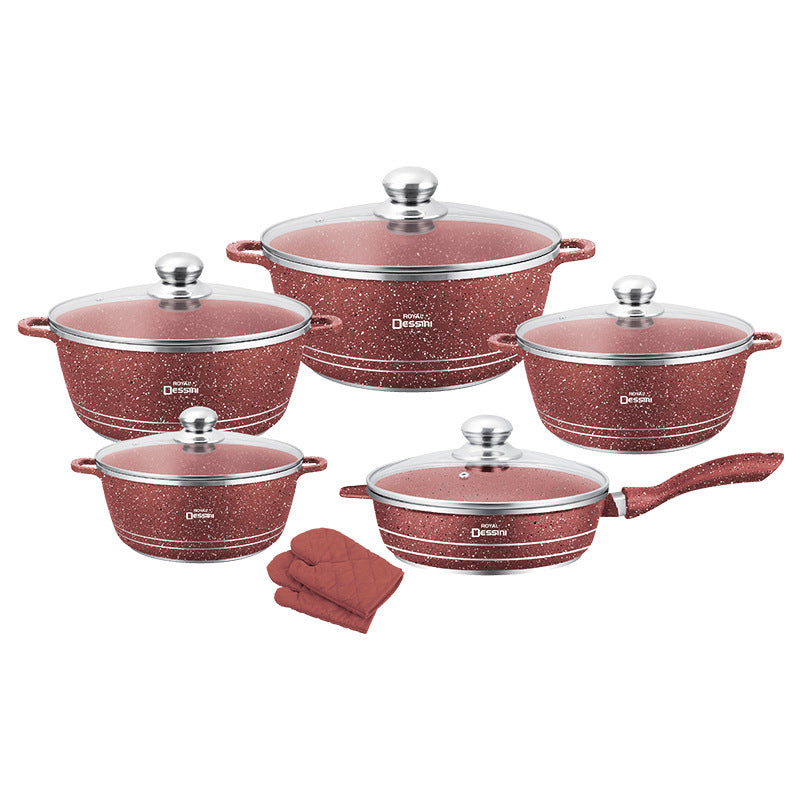 跨境直供royal dessini不粘锅汤锅煎炒锅铝锅12件套锅具套装Cross-border direct supply: Royal Dessini 12-piece cookware set featuring non-stick pans, soup pots, frying pans and aluminium pans