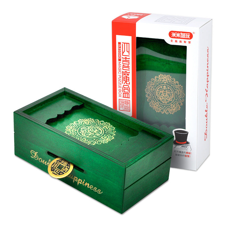四喜魔盒创意解锁玩具 木质机关储存盒 减压解锁解套‘Four Joys Magic Box’ Creative Puzzle Toy – Wooden Mechanical Storage Box for Stress Relief, Puzzle-Solving and Unlocking
