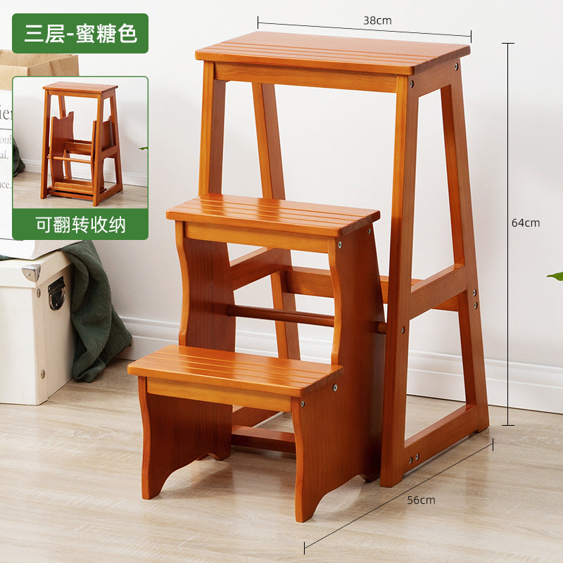 实木梯子家庭家用梯折叠梯室内梯凳可当椅子多功能两用梯楼梯步梯Solid wood ladder, household ladder, folding ladder, indoor ladder, step stool that doubles as a chair, multifunctional dual-purpose ladder, staircase step ladder