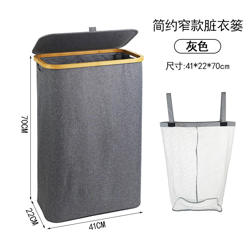 跨境亚马逊家用可折叠脏衣篓带盖收纳筐竹布艺配内袋浴室卧室爆款Cross-border Amazon Foldable Laundry Basket with Lid – Bamboo and Fabric Design with Inner Pocket – Best-seller for Bathrooms and Bedrooms