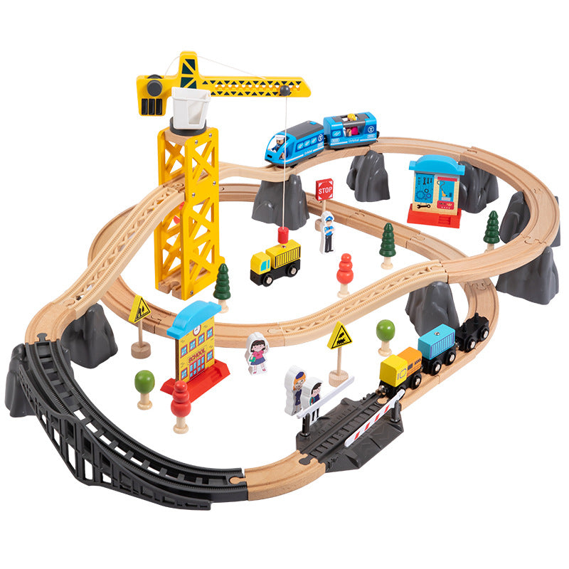磁性电动小火车头木质轨道火车轨道交通玩具儿童益智趣味Magnetic Electric Toy Locomotive with Wooden Tracks – Railway Toy for Children: Educational and Fun