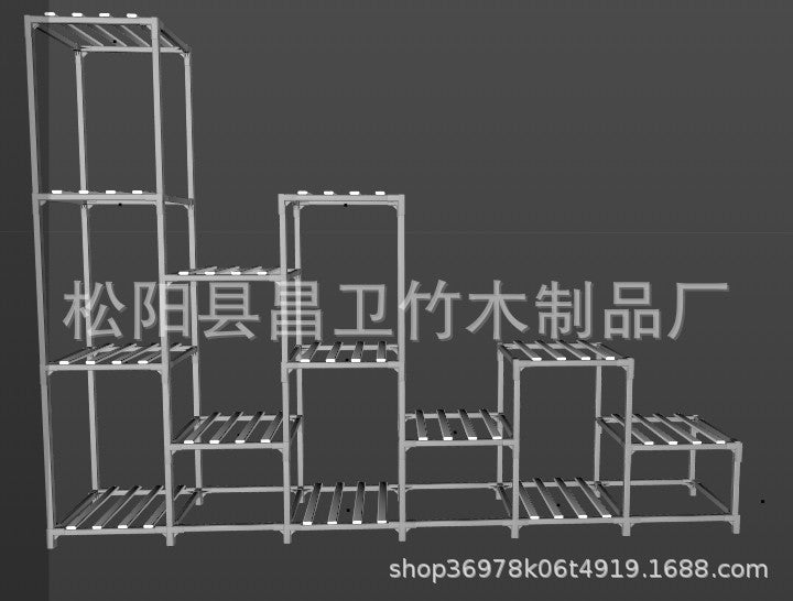 批发花架子实木质多层室内阳台置物客厅落地式接口碳化木花盆架Wholesale flower stands: solid wood, multi-tiered, for indoor balconies and living rooms; floor-standing with joints; carbonised wood plant pot stands