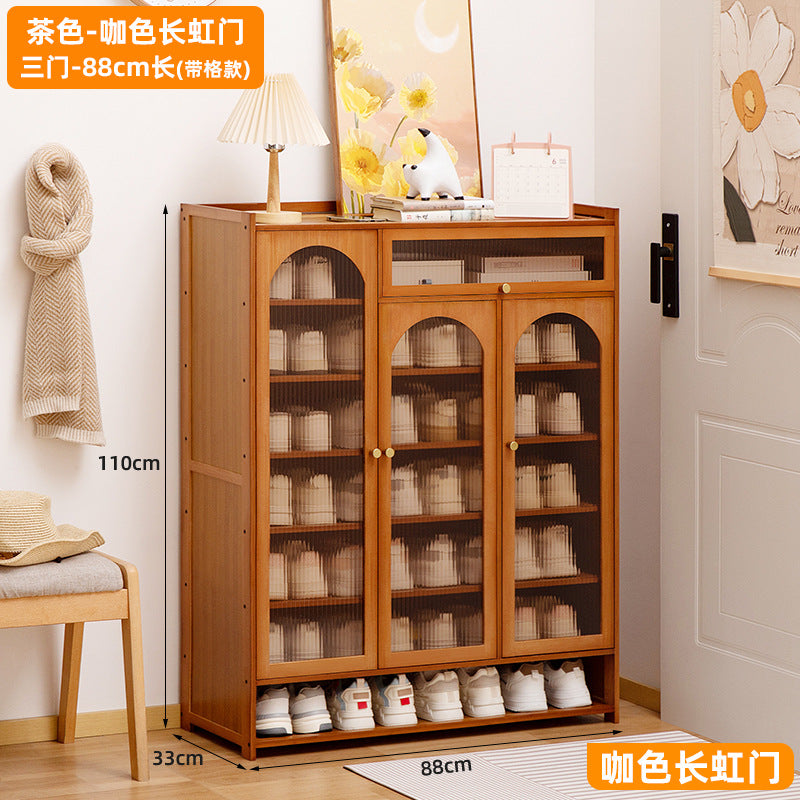 家用门口鞋柜小户型出租屋鞋架子带门多层一体落地简易收纳柜Home shoe cupboard for the hallway – shoe rack for small rented flats with doors, multi-tiered, all-in-one floor-standing storage unit