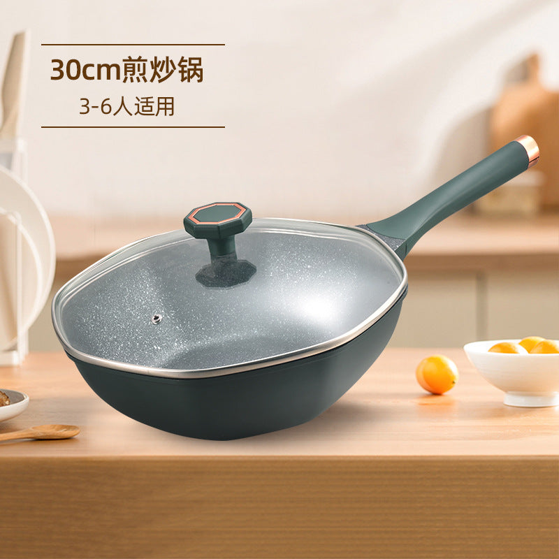 麦饭石不粘锅八角锅家用厨房批发锅具炒菜锅平底锅电磁炉通用炒锅Maifan Stone Non-Stick Wok, Star-Shaped Wok, Household Kitchen, Wholesale Cookware, Stir-Fry Pan, Frying Pan, Suitable for Induction Hobs