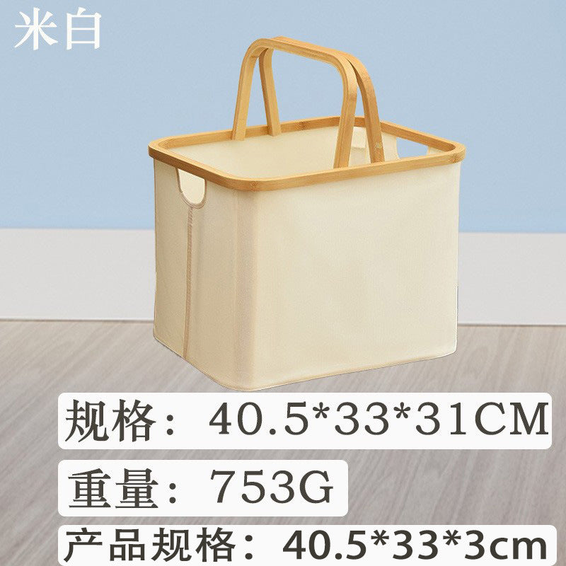 可折叠竹圈手提篮防水收纳篮牛津布收纳筐家用脏衣篮野餐收纳便携Foldable Bamboo-Rimmed Handbag, Waterproof Storage Basket, Oxford Fabric Storage Basket, Household Laundry Basket, Picnic Storage, Portable