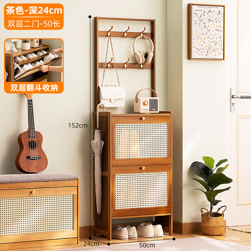 小户型超薄鞋柜家用一体收纳鞋架多层入门防尘走廊门口鞋架子Compact, ultra-slim shoe cabinet – all-in-one home storage unit with multiple tiers, dust-proof, for hallways and entranceways