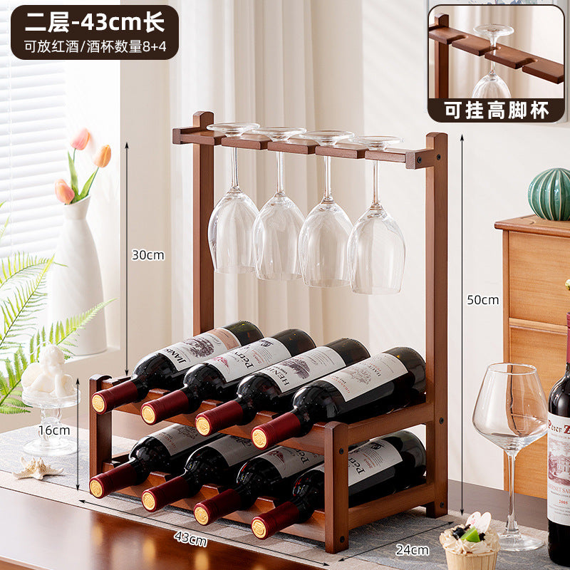 桌面酒架红酒杯架置物架酒柜展示架家用客厅多层红酒架子竹制Desk-top wine rack, wine glass holder, storage rack, wine cabinet display stand, multi-tiered wine rack for the living room, carefully selected bamboo design