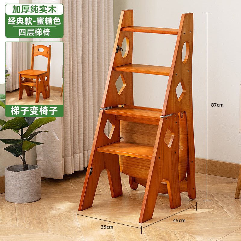 实木梯子家庭家用梯折叠梯室内梯凳椅子多功能两用梯楼梯步梯Solid Wood Ladder, Household Ladder, Folding Ladder, Indoor Ladder, Step Stool, Chair, Multifunctional Two-in-One Ladder, Stair Ladder