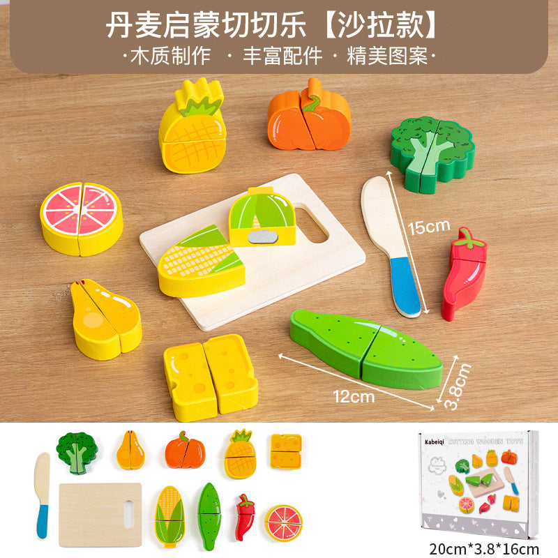 儿童木制厨房益智亲子仿真过家家魔术贴食物蔬菜水果切切乐玩具Children’s Wooden Kitchen Educational Parent-Child Role-Play Toy with Velcro Food, Vegetables and Fruit Chopping Game