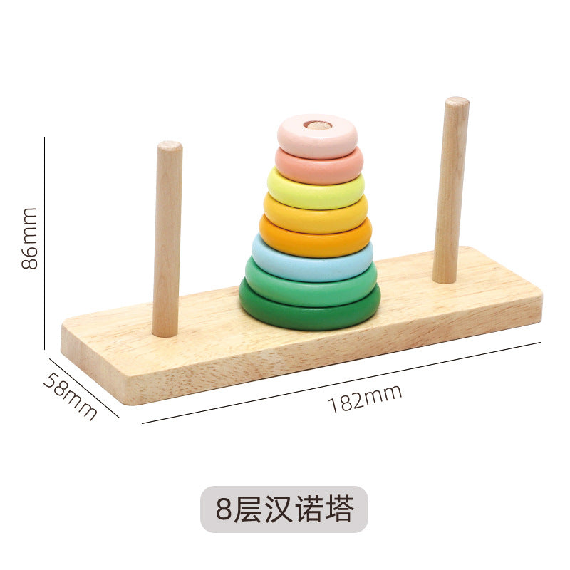 彩虹堆堆乐汉诺塔叠叠乐大小认知颜色分辨幼儿童益智亲子互动玩具Rainbow Stacking Tower: Tower of Hanoi, Stacking Game, Size Recognition and Colour Identification – Educational Toy for Young Children and Parent-Child Interaction