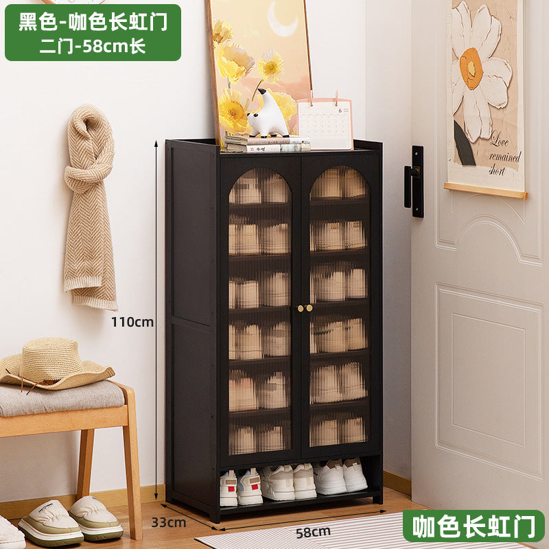 家用门口鞋柜小户型出租屋鞋架子带门多层一体落地简易收纳柜Home shoe cupboard for the hallway – shoe rack for small rented flats with doors, multi-tiered, all-in-one floor-standing storage unit
