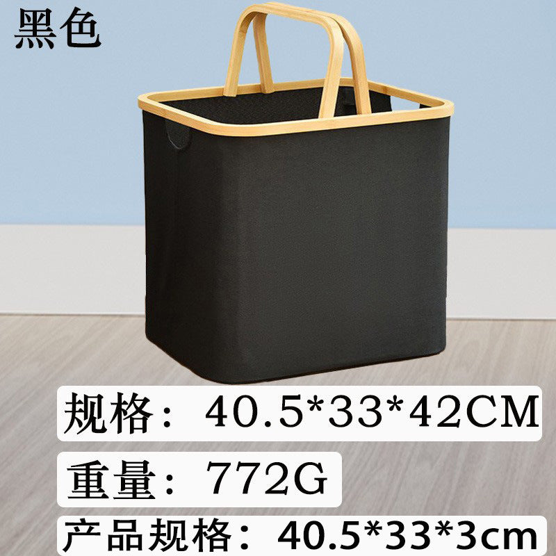 可折叠竹圈手提篮防水收纳篮牛津布收纳筐家用脏衣篮野餐收纳便携Foldable Bamboo-Rimmed Handbag, Waterproof Storage Basket, Oxford Fabric Storage Basket, Household Laundry Basket, Picnic Storage, Portable