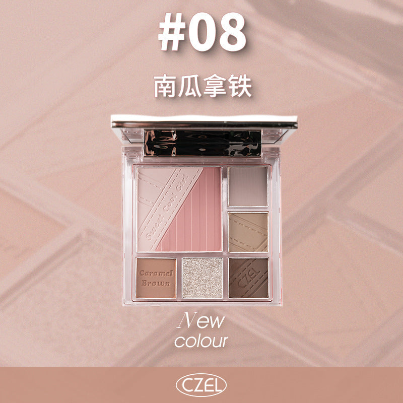 新品多功能眼影盘腮红高光修容大地色一体盘蓝色不易飞粉New Multi-Functional Eyeshadow Palette: Blush, Highlighter and Contour in Earth Tones – All-in-One Palette in Blue, with Minimal Fallout