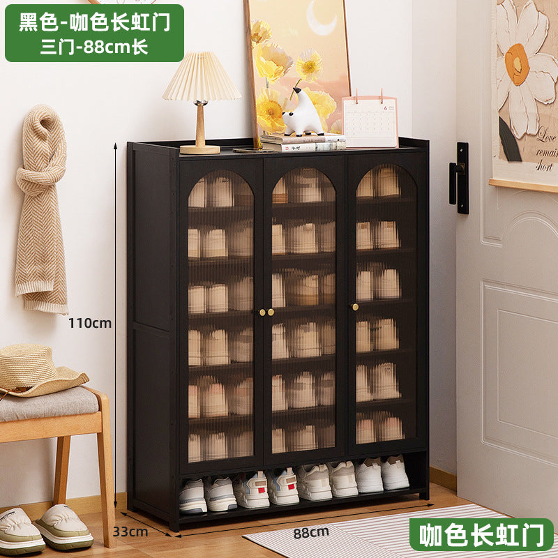 家用门口鞋柜小户型出租屋鞋架子带门多层一体落地简易收纳柜Home shoe cupboard for the hallway – shoe rack for small rented flats with doors, multi-tiered, all-in-one floor-standing storage unit
