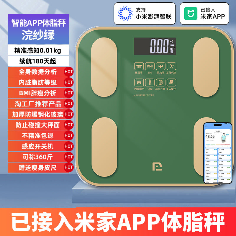 体重秤智能体脂秤家用精准电子人体称重充电款定制已接入米家APPSmart Body Fat Scale – Accurate Electronic Personal Scale for Home Use, Rechargeable, Customisable, Integrated with the Mi Home App