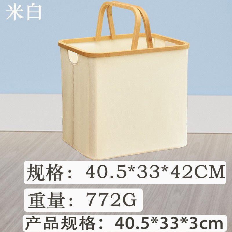 可折叠竹圈手提篮防水收纳篮牛津布收纳筐家用脏衣篮野餐收纳便携Foldable Bamboo-Rimmed Handbag, Waterproof Storage Basket, Oxford Fabric Storage Basket, Household Laundry Basket, Picnic Storage, Portable