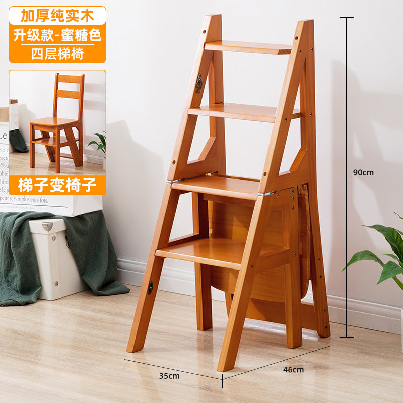 实木梯子家庭家用梯折叠梯室内梯凳椅子多功能两用梯楼梯步梯Solid Wood Ladder, Household Ladder, Folding Ladder, Indoor Ladder, Step Stool, Chair, Multifunctional Two-in-One Ladder, Stair Ladder